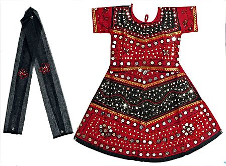 Red and Black Lehenga Choli and Chunni with Bead, Mirror and Sequin Work