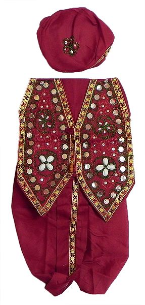 Ready to Wear Red Dhoti, Cap and Jacket with Sequin and Bead Work