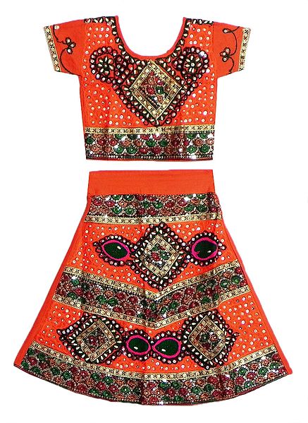 Saffron Ghagra Choli with Colorful Embroidery, Bead and Sequin Work