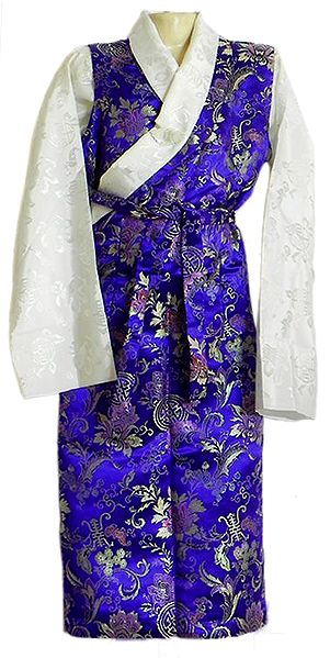 Purple with White Brocade Silk Sikkimese Dress