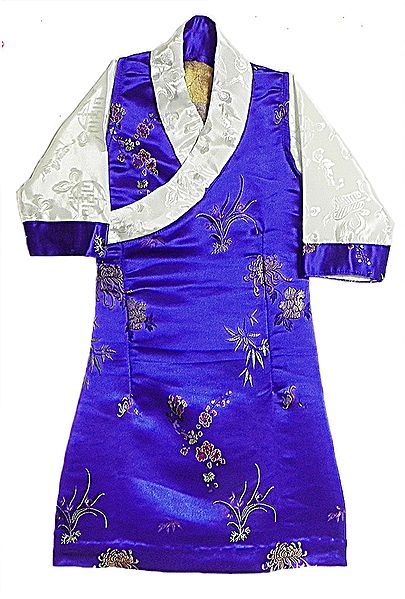 Blue Brocade Silk Sikkimese Dress