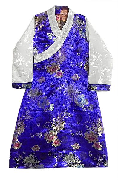 Blue Brocade Silk Sikkimese Dress