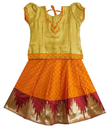 Saffron Ghagra and Golden Choli with Golden Border for Baby Girl
