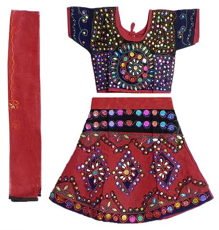 Red with Black Lehenga Choli and Red Chunni with Bead and Sequin Work