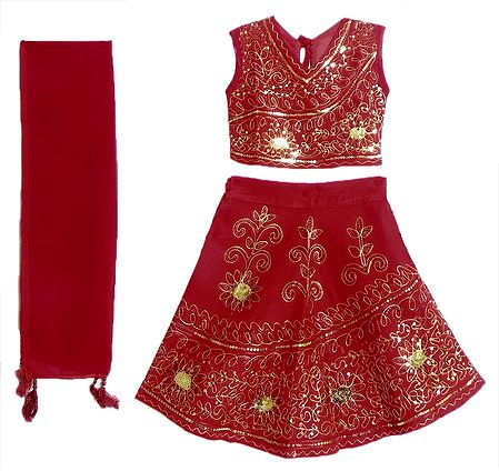 Red Ghagra Choli and Dupatta with  Embroidery and Sequin work