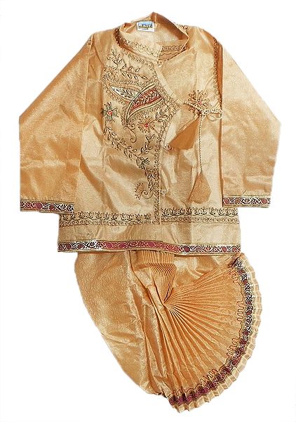 Ready to Wear Dhoti and Embroidered Beige Kurta with Bead and Sequin Work