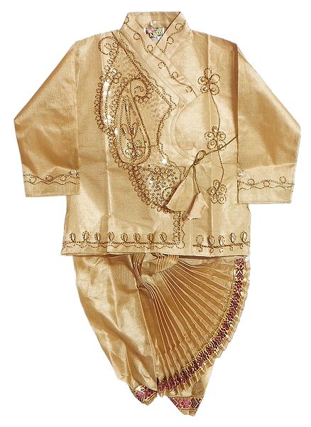 Embroidered Tussar Kurta and Ready to Wear  Dhoti 