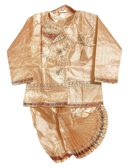 Embroidered Beige Kurta and Ready to Wear Dhoti for Baby Boy 