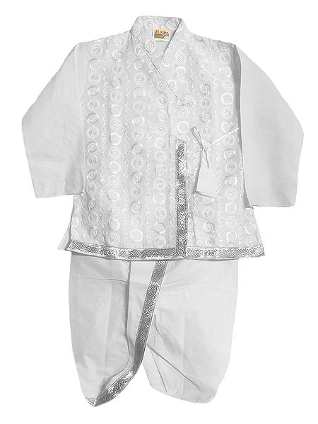 Embroidered White Kurta and Ready to Wear Dhoti for Baby Boy 