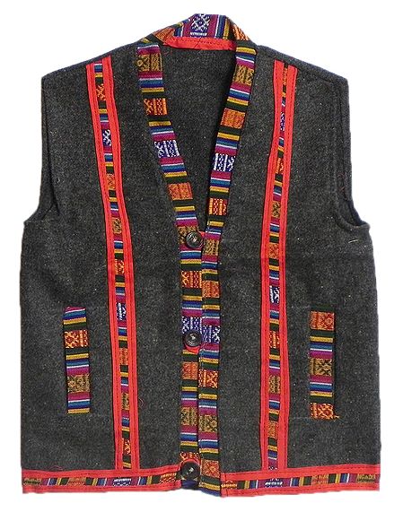Dark Grey Kullu Sleeveless Woolen Jacket with Pocket from Himachal pradesh
