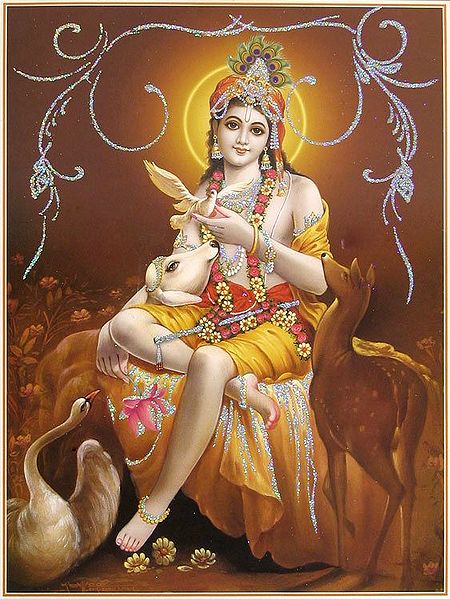 Animal Lover Krishna - (Poster with Glitter)