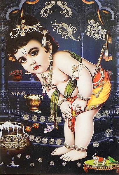 Makhan Chor Krishna (Poster with Glitter)
