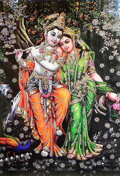 Radha Krishna - The Divine Lovers (Poster with Glitter)