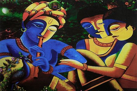 Krishna Playing Flute with Radha and Gopini