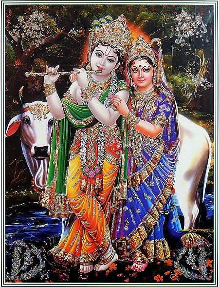 Radha Krishna - Poster with Glitter