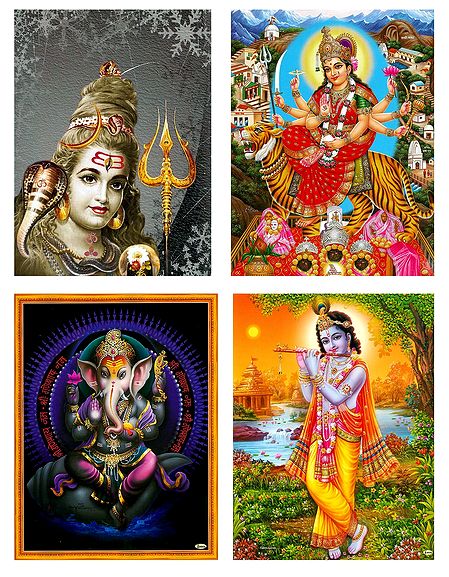 Shiva, Vaishno Devi, Krishna, Ganesha - Set of 4 Posters