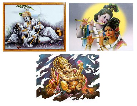 Radha Krishna and Ganesha - Set of 3 Posters