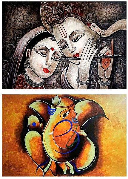 Radha Krishna and Ganesha - Set of 2 Posters