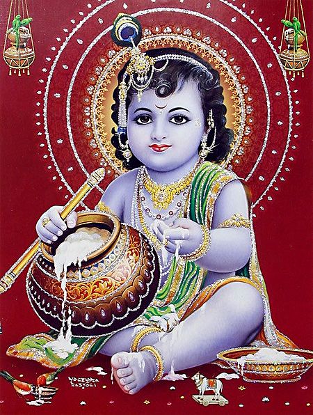 Krishna Eating Butter - ( Poster with Glitter )