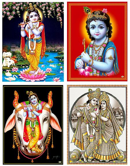 Radha Krishna and Krishna - Set of 4 Posters
