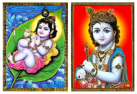 Baby Krishna and Young Krishna - Set of 2 Posters