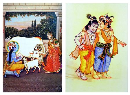 Krishna with Yashoda and Krishna Balaram - Set of 2 Posters