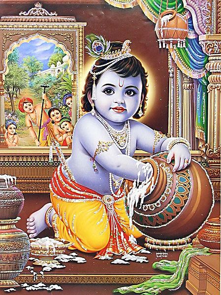 Krishna Stealing Butter - ( Poster with Glitter )