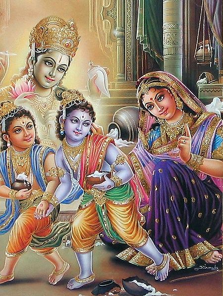 Mother Yashoda Scolding Krishna and Balarama for Stealing Butter