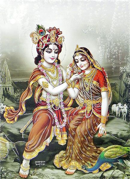 Krishna Admiring Radha- (Poster with Glitter)