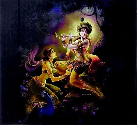 Radha Enjoying the Melody of Krishna's Flute