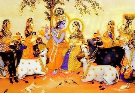 Radha, Gopinis and Cattles Mesmerised by the Sound of Krishna's Flute