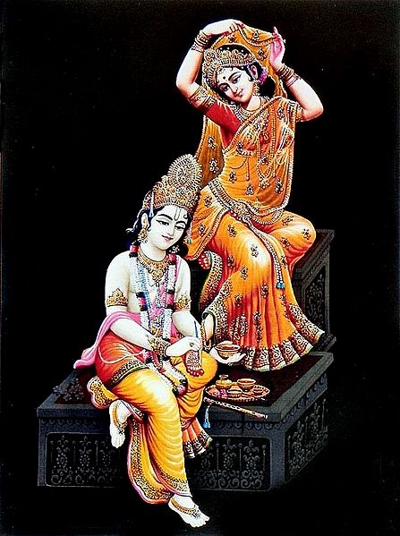 Krishna Applies Alta to Radha's Feet