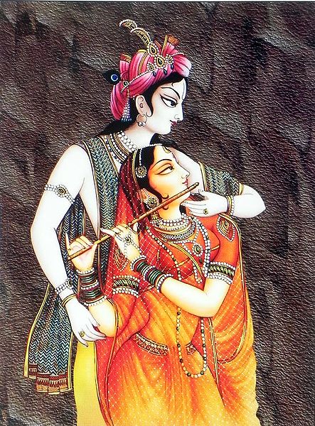 Radha Playing the Flute Alongwith Krishna
