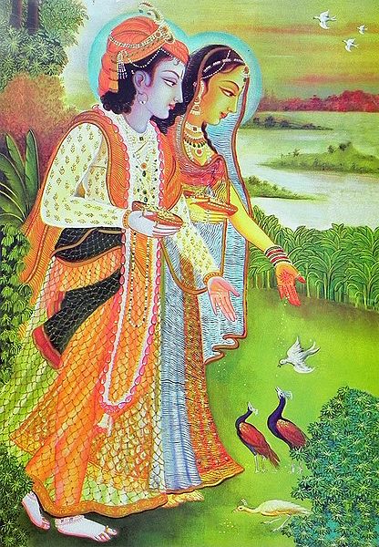 Radha and Krishna Feeding the Birds of Vrindavan