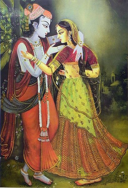 Radha and Krishna in a Passionate Embrace
