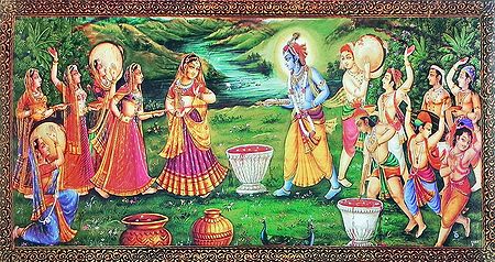 Krishna Playing Holi with Radha and Gopinis