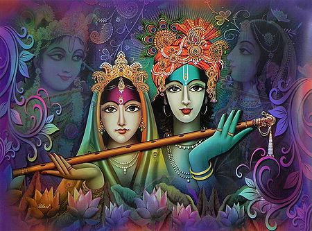 Radha Krishna Holding Flute