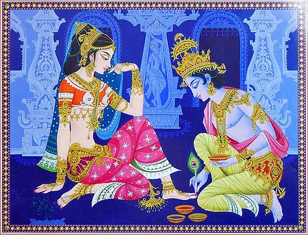 Krishna Applying Alta to Radha's Feet