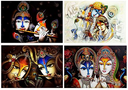 Radha Krishna - The Divine Lovers - Set of 4 Posters