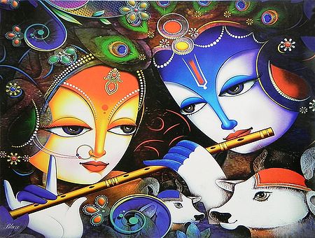 Radha Learning Flute from Krishna