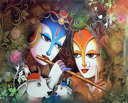 Radha Learning Flute from Krishna