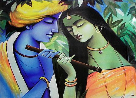 Radha Krishna Holding Flute