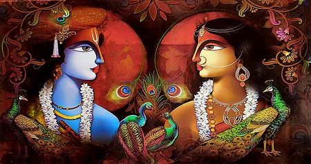 Radha Krishna with Peacocks