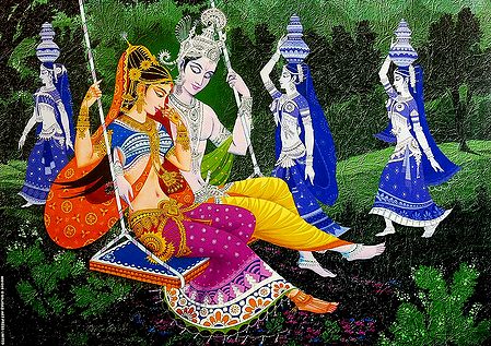 Radha Krishna on a Swing - Unframed Poster