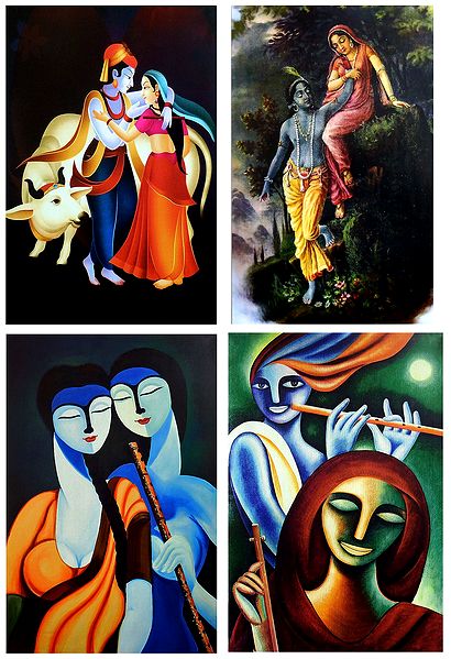 Radha Krishna and Krishna Meerabai - Set of 4 Posters
