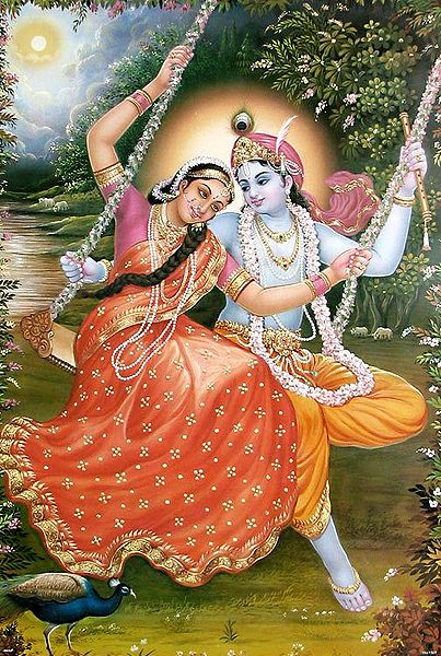 Radha Krishna Swinging on a Full Moon Night