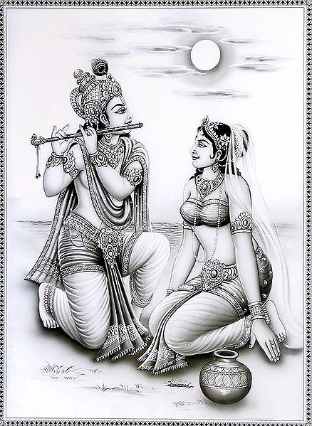 Radha Listens to and Enjoys the Music of Krishna's Flute