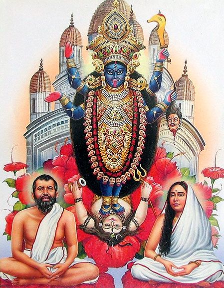 Ramakrishna Dev and Sarada Maa Sitting in Front of Goddess Kali