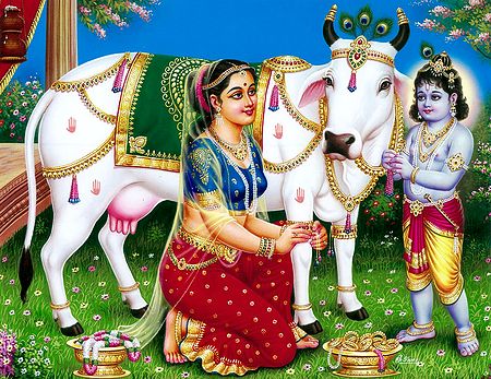 Yashoda and Krishna Decorating the Cow with Ornaments