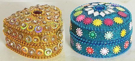 Two Kumkum Containers with Sequin Work